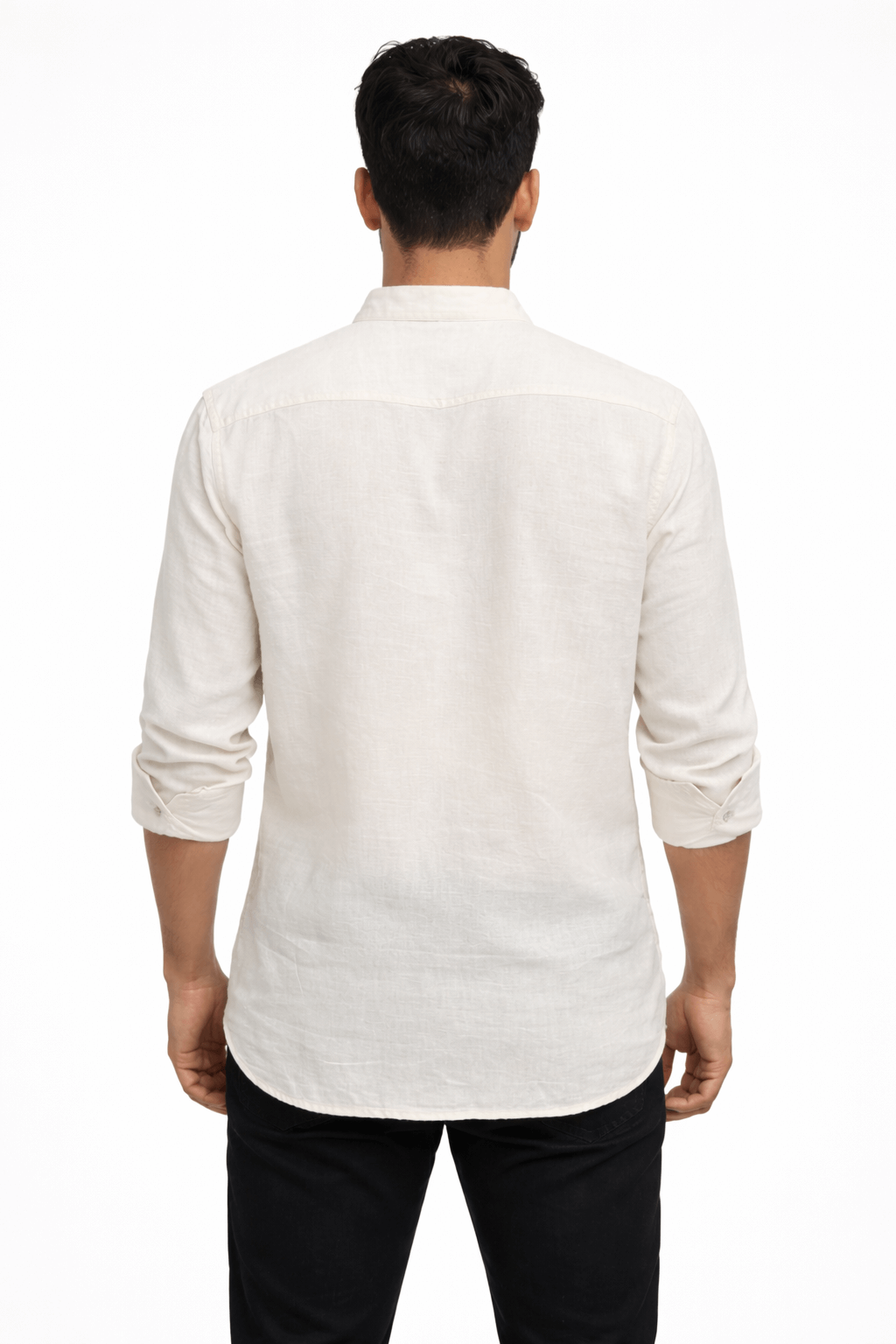 KARNISON Men’s Off-White Linen Blend Kurta with Chinese Collar - Image 4